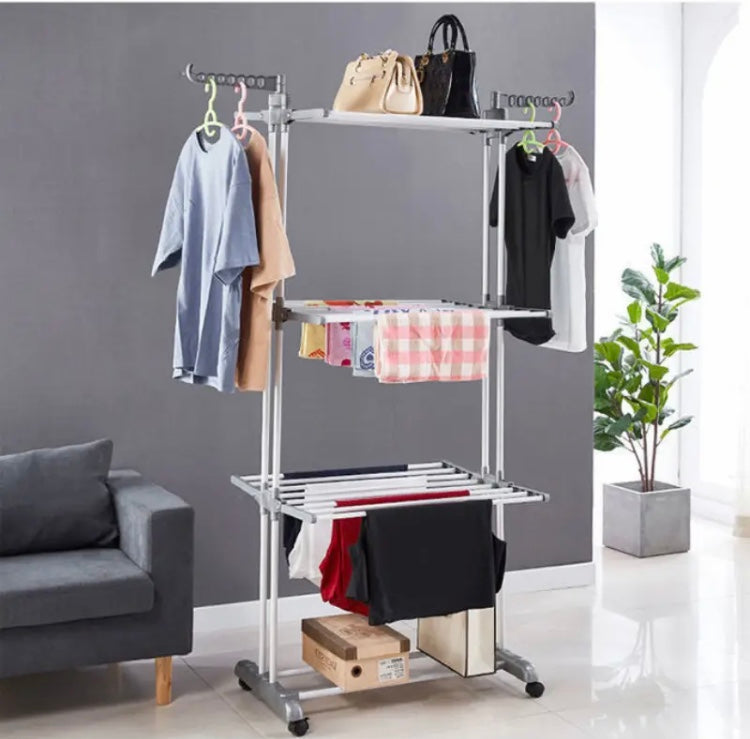 Multifunctional Drying Rack, Moveable Clothes Hanger Rack, Floor Standing Coat Rack With Wheels Space Saving Rack Multifunctional Drying Rack, Moveable Clothes Hanger Rack, Floor Standing Coat Rack With Wheels Space Saving Rack